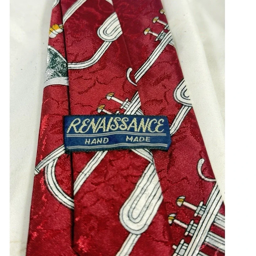Renaissance Men's Handmade Woven Polyester Tie Red Trumpet Music Pattern 56